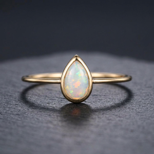 <b>Gold</b> Plated 925 Sterling Silver <b>Opal</b> Minimalist Engagement Wedding Anniversary Gift Party Dainty Tiny <b>Ring</b> - Product Image 3
