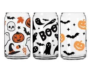 16oz lata de vidrio esmerilado sublimación espacios en blanco lata de cerveza de Halloween vasos de vidrio