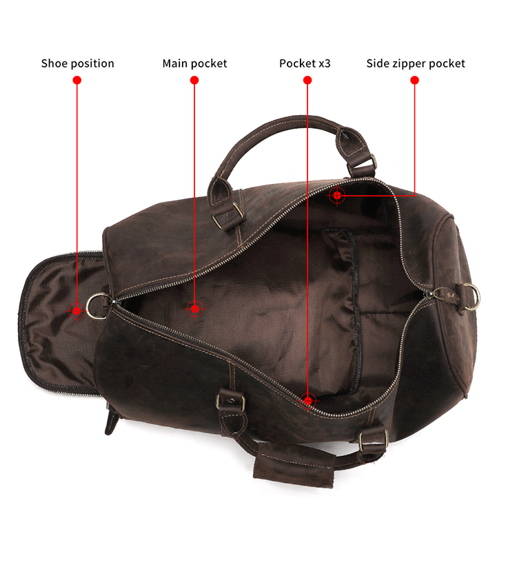 Custom Vintage Leather Men Travel Bag Weekender Overnight Duffle Luggage Bag Large Capacity Crazy Horse Leather Travelling Bag