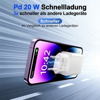 Chargeur rapide PD 20W 1C1A USB C et USB A, adaptateur mural, prise EU, compact, résistant au feu, certifié CE, blanc