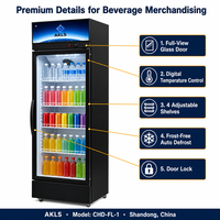 Vitrine réfrigérée verticale à porte vitrée simple pour boissons, refroidissement par ventilateur, pour supermarchés et commerces de proximité