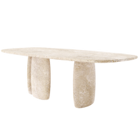 Table de salle à manger ovale en travertin beige pour grands espaces meubles au design simple et élégant
