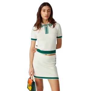 Women's Custom Logo Preppy Knitwear A-Line <b>Skirt</b> Set Breathable Short High-<b>Waisted</b> <b>Elastic</b> Short-Sleeved Golf Polo Printed - Product Image 1