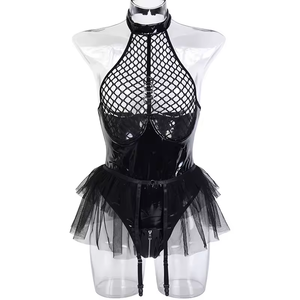 Abito Plus-Size nero e rosso in tessuto PU Sexy in tessuto da donna per <span class=keywords><strong>Costume</strong></span> da gioco di ruolo - Product Image 3