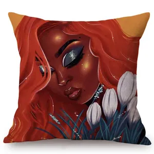 时髦的黑色女孩可爱卡通艺术家居装饰枕套非洲亚麻棉靠垫套定制家居装饰奢华枕套