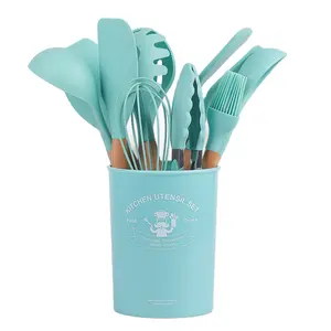 Ensemble de 11 pièces d'outils de refroidissement de cuisine en silicone, y compris spatule cuillère louche pinces pour la cuisine à domicile