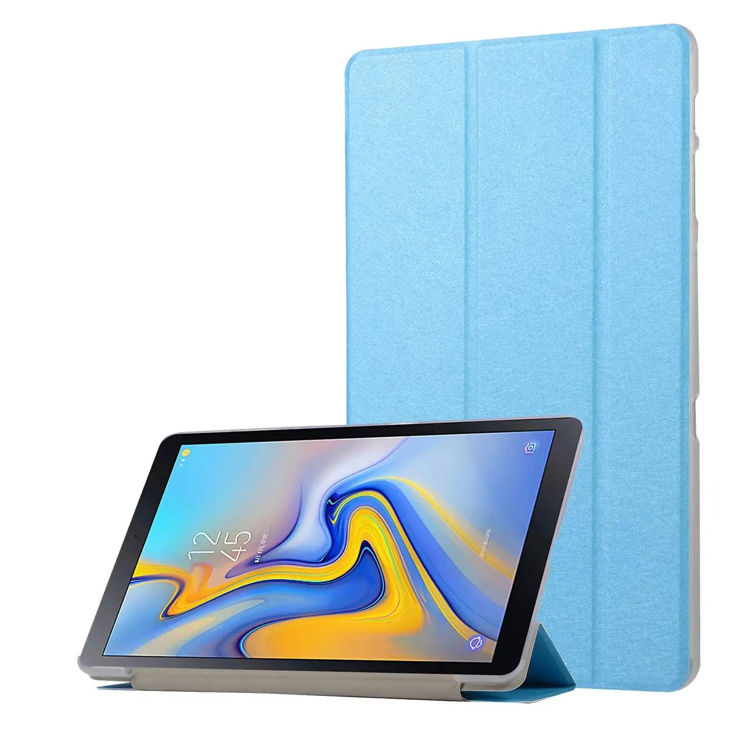 Casing Tablet Kulit Lipat PU Tekstur Sutra Lipat Tiga Ultra Ramping untuk Samsung Galaxy Tab A 10.5 SM-T590 T595 T597