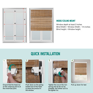 Natural Color No Tool No Drill <strong>Bamboo</strong> <strong>Blinds</strong> and Shades Light Filtering Blackout Curtains for <strong>Indoor</strong> Windows in Door - Product Image 6