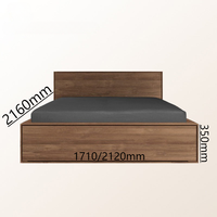 Lit plateforme moderne minimaliste en bois massif, grain noyer, taille King, sommier, mobilier de chambre