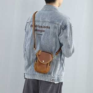AIGUONIU Vintage Men's Small Cowhide Genuine Leather Messenger <strong>Bag</strong> with Zipper Closure <strong>Shoulder</strong> Sling <strong>Bag</strong> for <strong>Mobile</strong> <strong>Phone</strong> - Product Image 2