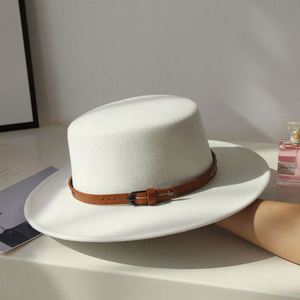 Sombrero de fieltro de lana 100% unisex al por mayor, estilo británico, tipo Fedora, con bordado 3D, para pesca y fiestas, con cinta de cuero. - Product Image 6