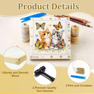 Kit <span class=keywords><strong>de</strong></span> broderie avec barres tendeurs en bois pour point <span class=keywords><strong>de</strong></span> croix, 24 pièces, 6 tailles, avec 100 chevilles, marteau et outil <span class=keywords><strong>de</strong></span> démontage - Product Image 2