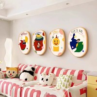 Décoration Murale Florale Colorée en Dessin Animé avec Support en Bois pour Salon, Chambre d'Enfants Vibrante, Peinture Amusante pour Fond de Canapé