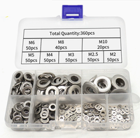 360Pcs 304 Stainless Steel Flat Washers Assortment Kit M2 M2.5 M3 M4 M5 M6 M8 M10 Metric Sealing Gasket Plain Washer Set