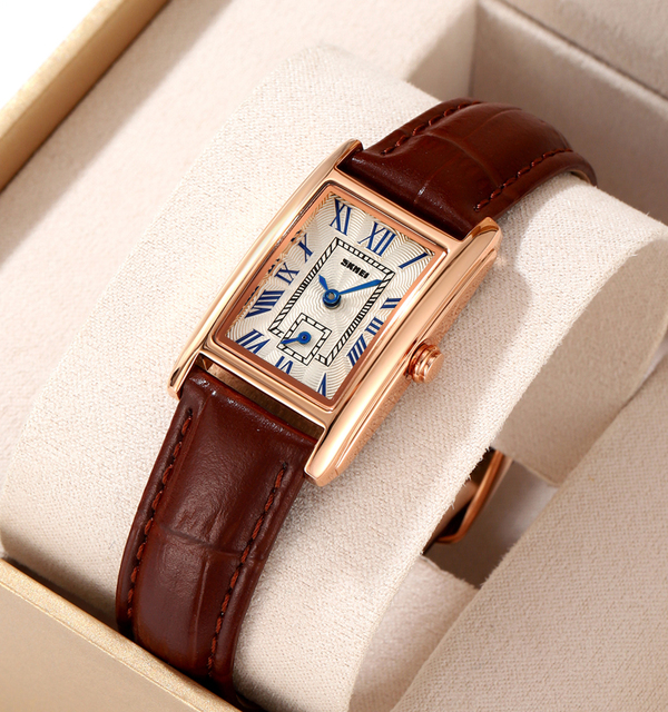 Original New Elegant SKMEI 2297 square Classic Gold Case With Arabic Dial Leather Waterproof Watches for Women