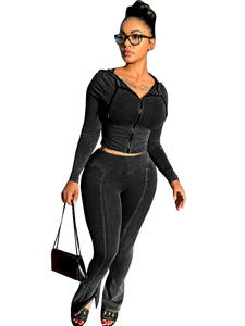 Promo Musim Gugur Musim Dingin Atasan Crop Hoodie Lengan Panjang Wanita Kasual Setelan Dua Potong Serasi 2 Piece Set - Product Image 2