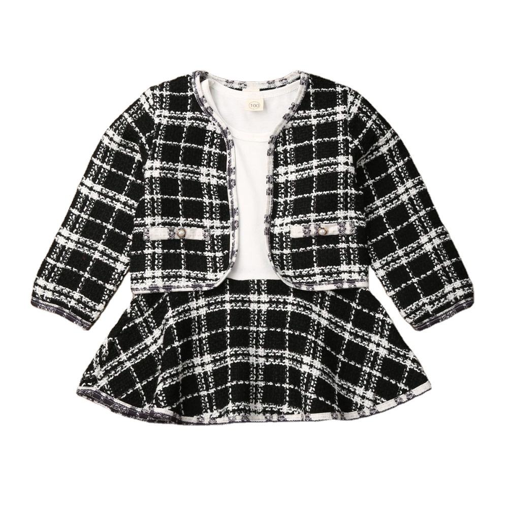 Autumn Winter Party Kids Clothes Children Pageant Tweed Plaid