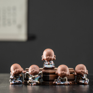 Mini estatua de Buda de oro negro, esculturas de tetera, bandeja de <span class=keywords><strong>Kungfu</strong></span>, figura de monje, decoración de mascotas de té, estatua de Buda que ríe, decoración del hogar - Product Image 2