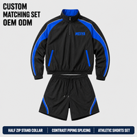 Survêtements noirs personnalisés pour hommes – Coupe-vent en nylon de haute qualité avec col montant, demi-zip et short à cordon de serrage pour sports décontractés