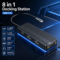 Base de Conexión USB-C 8 en 1 con Doble Salida 4K+60Hz +1080P VGA, 2.0 100W PD, 3x5Gbps USB3.0, Audio/Micrófono de 3.5mm, Carcasa de Aluminio