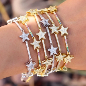 Pulsera de Cadena <span class=keywords><strong>con</strong></span> Estrellas de Circonia de Moda para Mujer, Brazalete Delicado <span class=keywords><strong>con</strong></span> Dijes de Estrellas Plateadas y Circonia Cúbica - Product Image 1