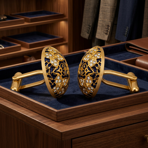 Boutons de manchette ronds en filigrane émaillé bleu marine faits à la main, en laiton plaqué or, pour homme, pour occasions formelles, fiançailles, anniversaire, cadeau - Product Image 6