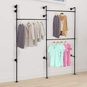 औद्योगिक पाइप के कपड़े रैक दीवार घुड़सवार परिधान कपड़ों का प्रदर्शन स्टैंड फ्लोर स्टैंड परिधान रैक पाइप के कपड़े घरों के लिए हैंगर - Product Image 3