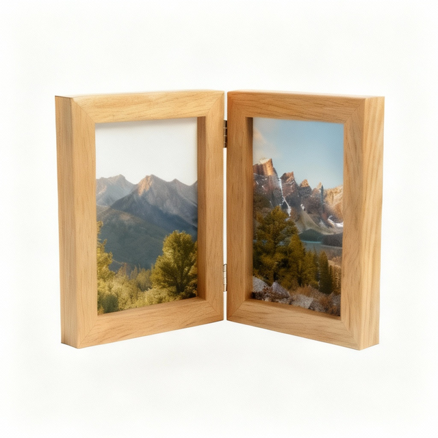 Art Frames Set 5x7-Eco-Friendly Handmade Wooden UV Printed Photo Frames with Modern Design Metal Hinges Foldable Desktop Display