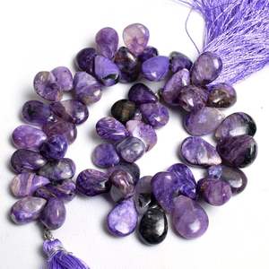 Perles naturelles en forme de poire Charoite de qualité AAA perles de pierres précieuses à facettes en vrac pour la fabrication de bijoux en gros - Product Image 5