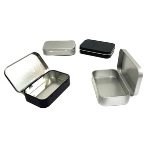 Caja Rectangular de Hojalata Plateada Negra de 94x60x21mm, Caja de Embalaje Personalizada para Regalos y Cosméticos - Product Image 1
