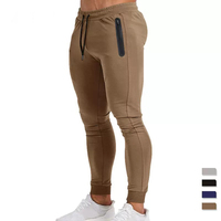 Pantalon de jogging respirant pour homme, taille élastique, logo personnalisé imprimé, polyester tissé, séchage rapide, fermeture éclair, grandes tailles