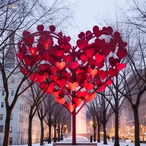 定制现代户外爱情主题公园装饰大喷漆多重红色心形构成抽象金属树雕塑 - Product Image 1