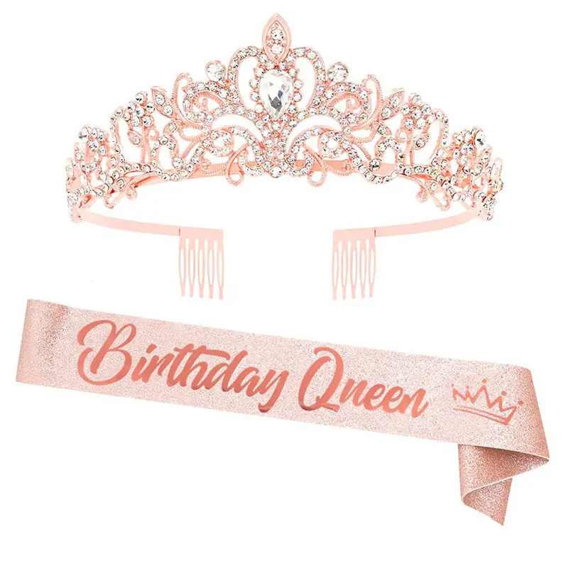 Feliz aniversário queen tiara para mulheres, tiara para mulheres rainha coroas com tiara de aniversário menina para aniversário feminino