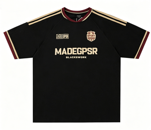 Maglia da Calcio Retrò Sportiva da Uomo Nera e <span class=keywords><strong>Oro</strong></span> con Stampa MADEGPSR, T-shirt Oversize da Calcio a Maniche Corte con Scollo a V, Top Casual Streetwear - Product Image 3