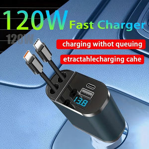 <span class=keywords><strong>Cargador</strong></span> de Coche Rápido de 65W, Estación de Carga 4 en 1 para Teléfono, Pantalla Digital LED, <span class=keywords><strong>Tipo</strong></span> <span class=keywords><strong>C</strong></span> Retráctil, Puertos Duales con Cable, Carga Rápida - Product Image 4