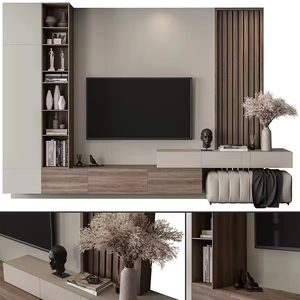 Mobile TV in Legno su Misura per <span class=keywords><strong>Soggiorno</strong></span>, Design Moderno e Modulare con <span class=keywords><strong>Vetrina</strong></span> e Spazio di Archiviazione - Product Image 4