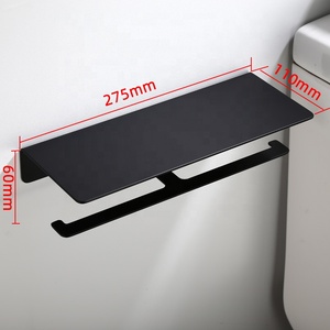 304 thép không gỉ treo tường màu đen mờ phòng tắm nhà vệ sinh đôi cuộn giấy <span class=keywords><strong>Tissue</strong></span> chủ với Kệ điện thoại - Product Image 4