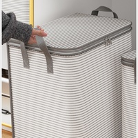 Sac de rangement pliable en non-tissé rayé grande taille, style américain, pour vêtements et literie de chambre, anti-poussière pour armoire