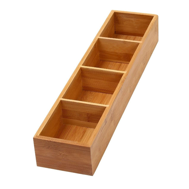 Бамбуковая коробка с 4 отделениями ручной работы на заказ, органайзер для дома и офиса
