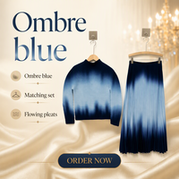 Ensemble deux pièces plissé dégradé ombré pour femme, haute couture, directement de l'usine, personnalisation OEM/ODM, jupe amincissante effet teinture par immersion