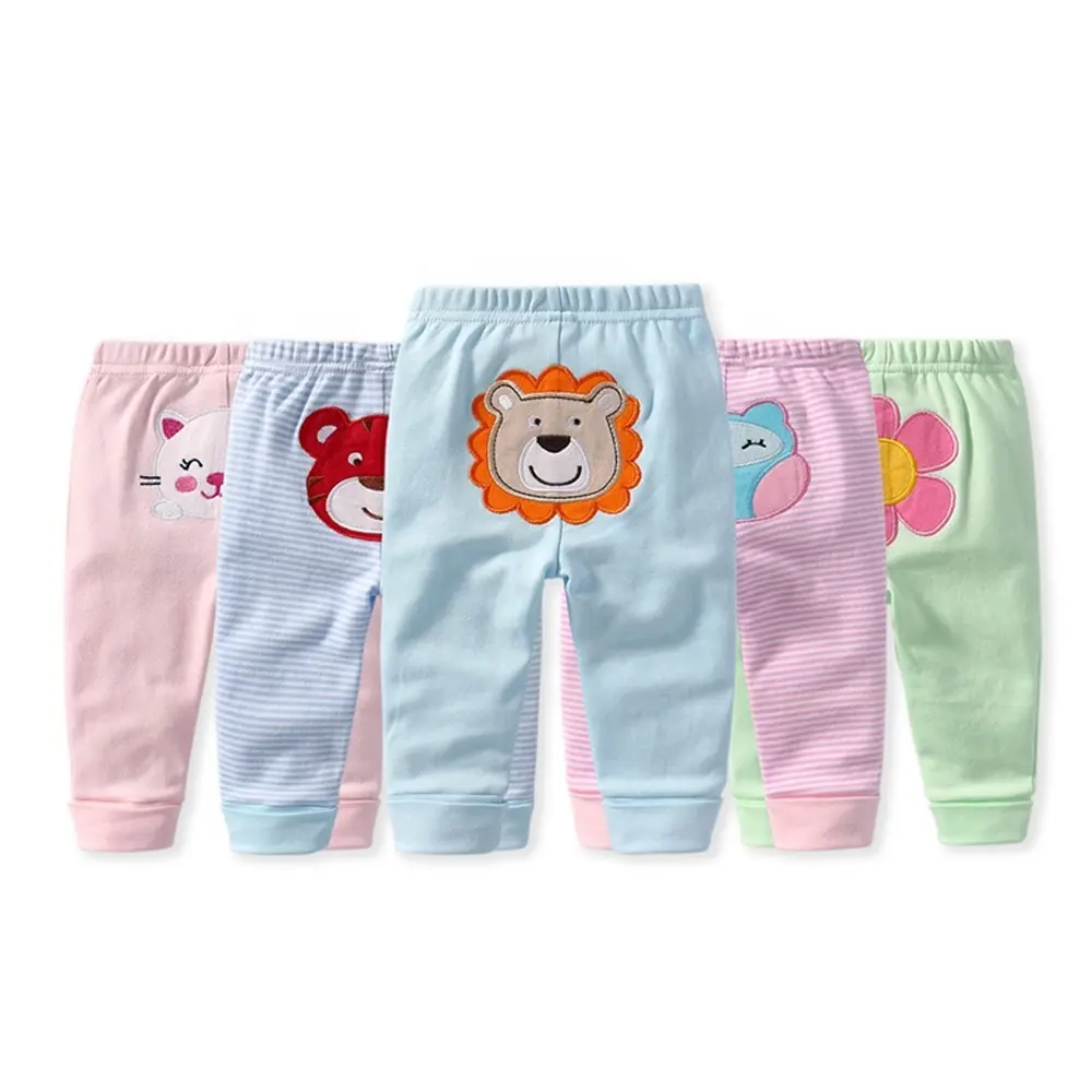 Pantaloni lunghi per bambini in cotone organico Super morbido con Patch Applique autunno inverno all'ingrosso personalizzato