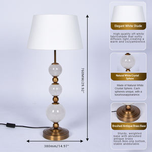 Lámpara de Mesa de Cristal Blanco Natural con Base de Metal, Moderna y Ecológica, con Bombilla LED E26, para Mesita de Noche o Sala de Estar - Product Image 3