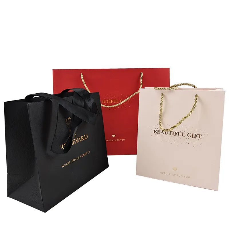 Custom Branded Logo Gift Bag With Matte Surface Gold Hot Stamping Clothes Shoes Jewelry Packaging Boutique Shopping Bags
