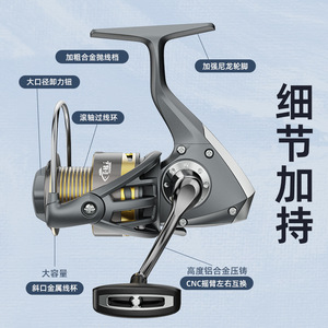 Spinning Reel Metal Long Casting Lure Reel Ocean Rock Fishing Reel With Gold Spool And Black Handle For Sea Fishing - Product Image 3