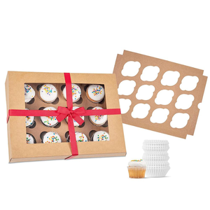 Customized Auto Pop up 1/2*4/6/12 Holes Cupcake Boxes with PET Window Food Grade Bakery Packaging Cake Box