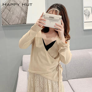 แฮปปี้ฮัทเสื้อคลุมกันแดดผ้าไหมน้ำแข็งบางสำหรับผู้หญิงไซส์ใหญ่ คอวีผูกเชือก สีกากี รุ่น N7552 - Product Image 2