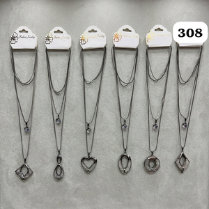 PingBling Wholesale Gunmetal Multi-Layer <b>Long</b> <b>Necklace</b> with Assorted Geometric Crystal Pendants for Women - Product Image 2