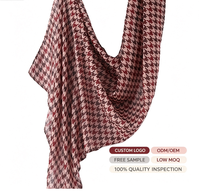NOUVEAU Foulard Hijab Léger Imprimé Pied-de-Poule Rouge Brun 80*180cm Personnalisé par l'Usine pour Femme, Idéal pour le Bureau et les Affaires