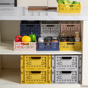 대용량 자동차 캠핑 접이식 플라스틱 바구니 스낵 의류 과일 잡화를위한 쌓을 수있는 접을 수있는 보관 상자 홀더 - Product Image 4