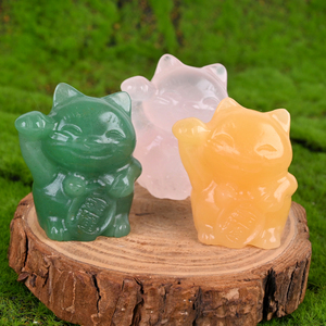 Vente en gros de sculptures en pierre de cristal naturel, Maneki-neko, chat porte-bonheur japonais, pour la décoration - Product Image 2